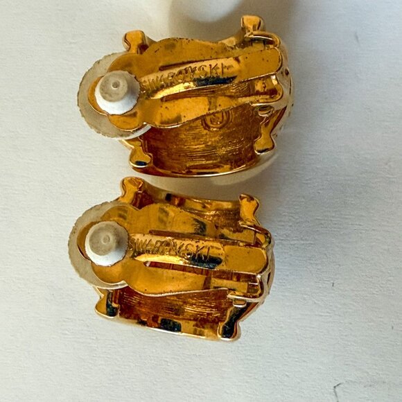 Vintage Swarovski Clip-On Earrings Pave Rhinestone Gold-Tone Statement Jewelry - Picture 3 of 4